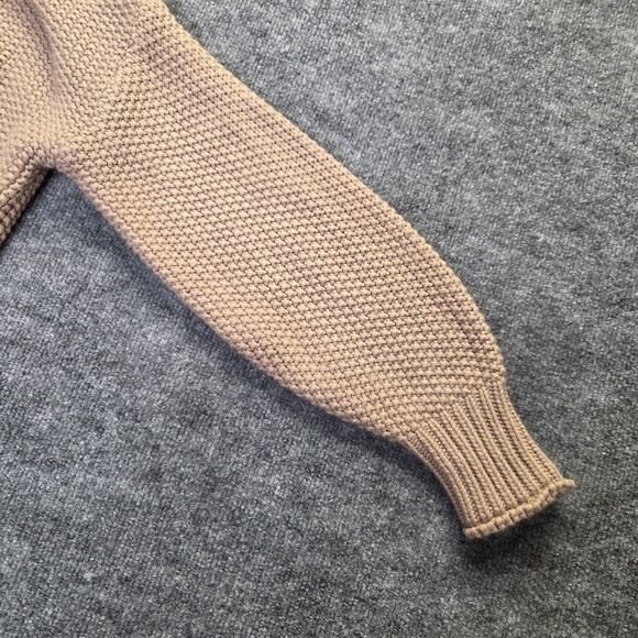 Chunky Knit Sweater Womens Small Beige Textured Pullover Acrylic High Neck Cozy - Picture 4 of 9
